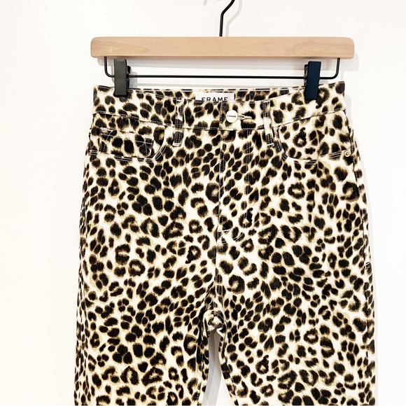 FRAME Denim Ali High Rise Cigarette Leopard Print Beige Multi Jeans Size 27 - Picture 8 of 11